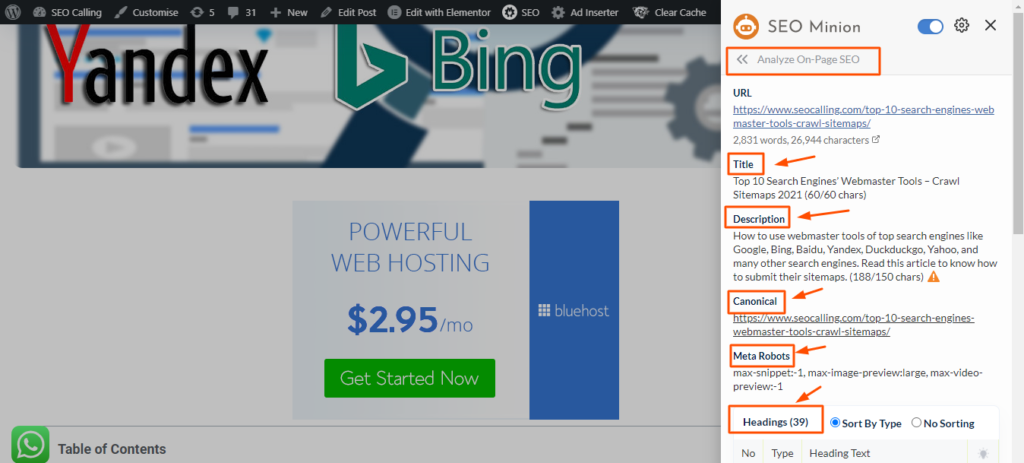 SEO Minion- On Page Analysis