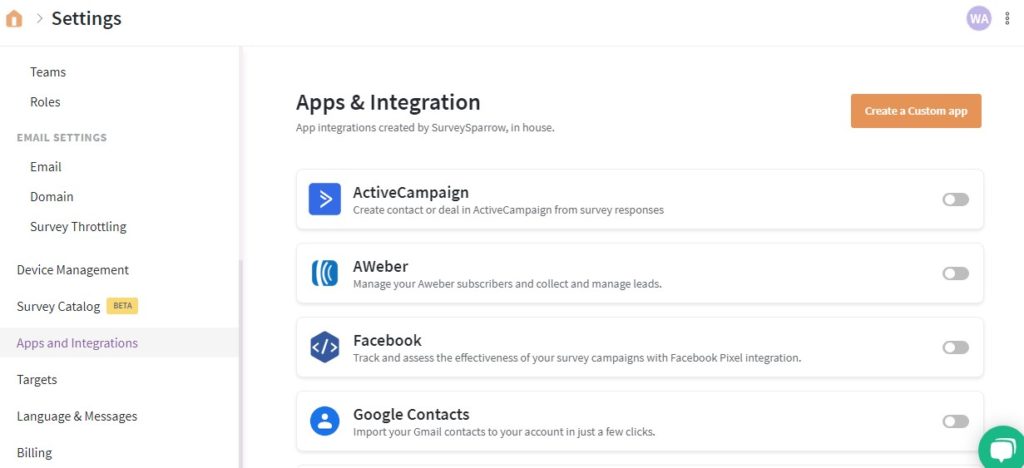 app integration by surveysparrow