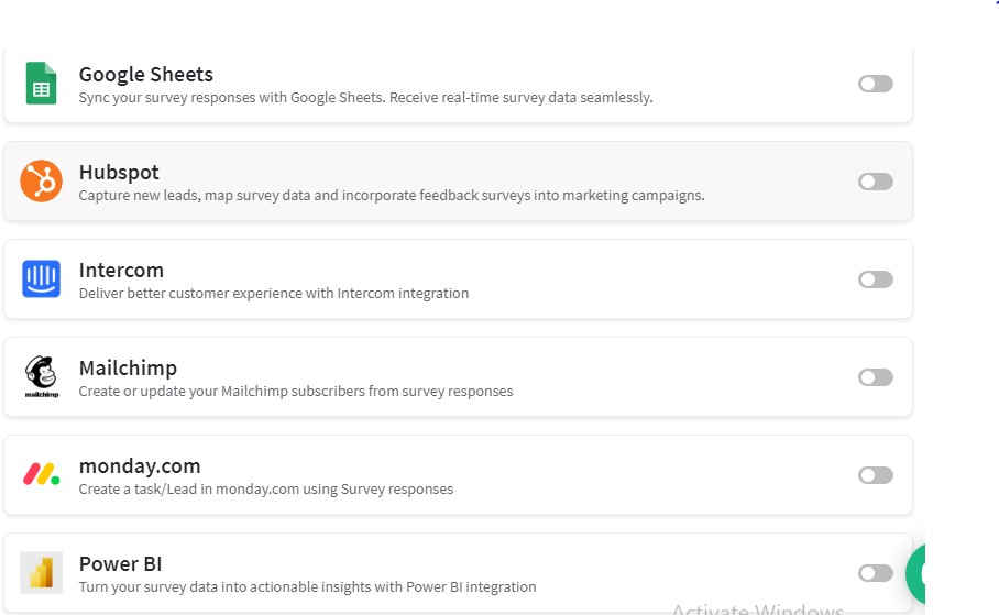 integration with different app by surveysparrow